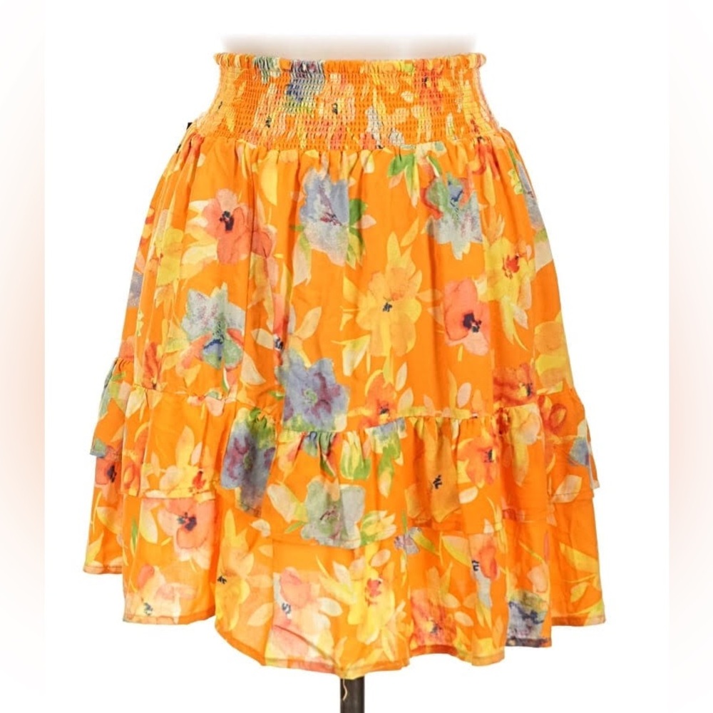 Cynthia Rowley Orange Floral Tiered Mini Skirt